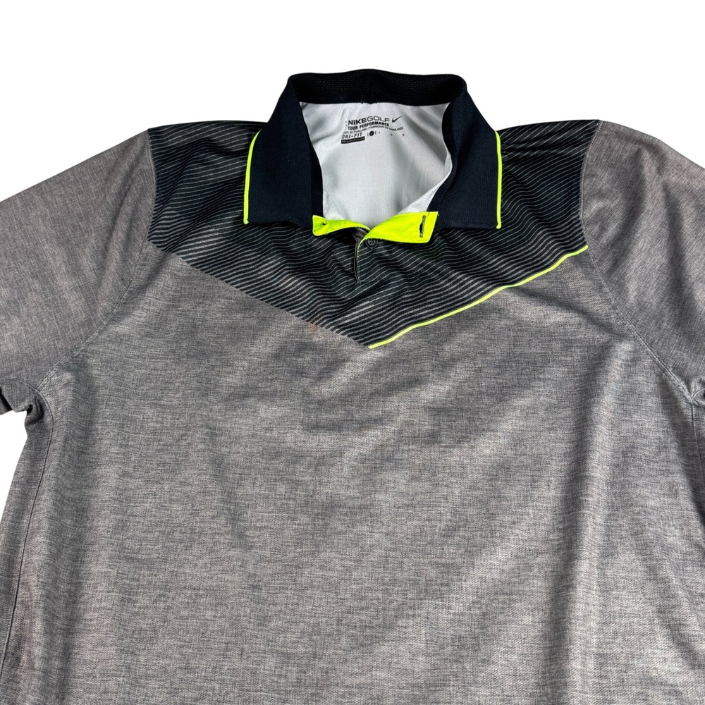 Nike Golf Tour Performance Dri-FIT Polo Shirt Mens Large Gray Black Neon - Picture 4 of 10